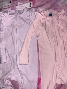 Bundle of Ribbed Pink & Lilac Baby One-Pieces w Ruffle Shoulders